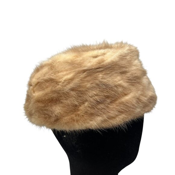 Gimbels Women's 6 3/4 Vintage Fur Pillbox Hat Cap 1950's Retro Brown USA Made - Picture 2 of 8